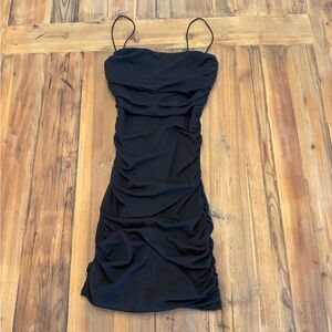 Hello Molly Black Ruched Mini Dress